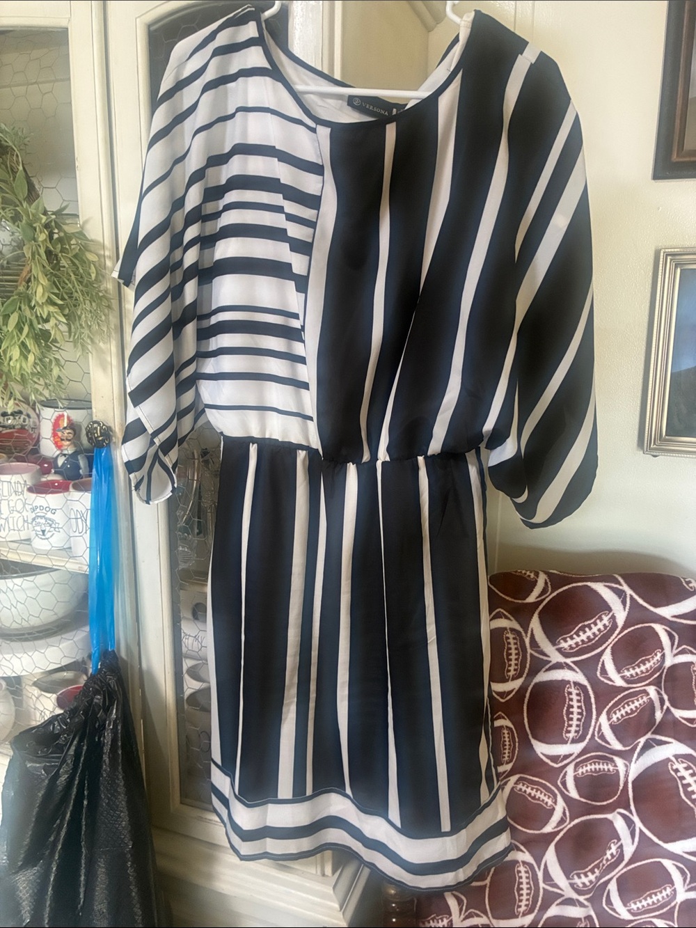 Versona Black & White Striped Midi Dress